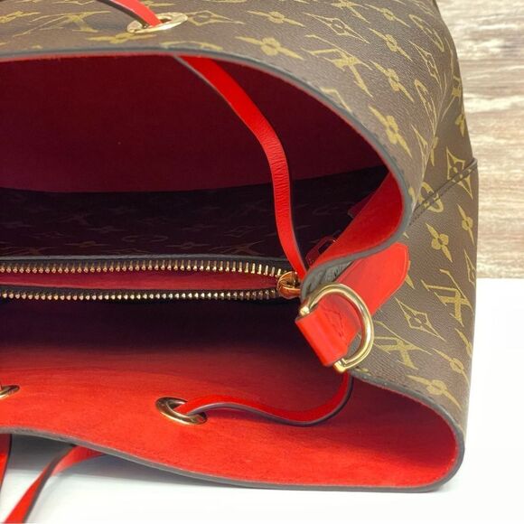 💕SOLD💕Louis Vuitton Monogram Brown Poppy Red NeoNoe Shoulder Handbag Purse - Picture 10 of 16